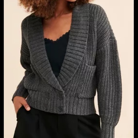 Anthropologie Deep V Cardigan Sweater Gray Wool Blend XS V2 - Picture 1 of 9
